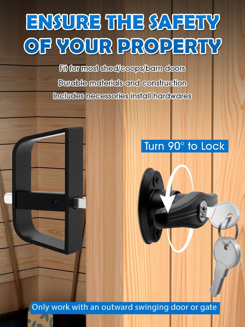 Quality Life Shed Door T-Handle Lock Latch Kit 5-1/2"" Stem 4 Keys, 6in Spring Loaded Gate Pin Bolt Latch, Shed Barn Coop Storage Door T-Lock Set - 1 Lock+2 Latch - Image 4